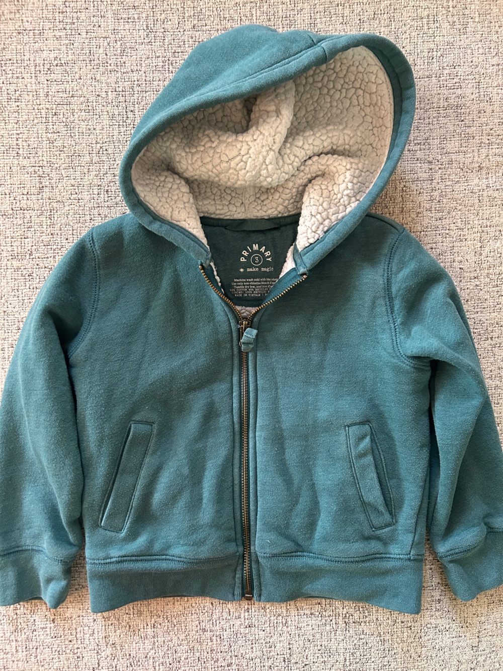 Primary Teal Sherpa-Lined Zip Hoodie